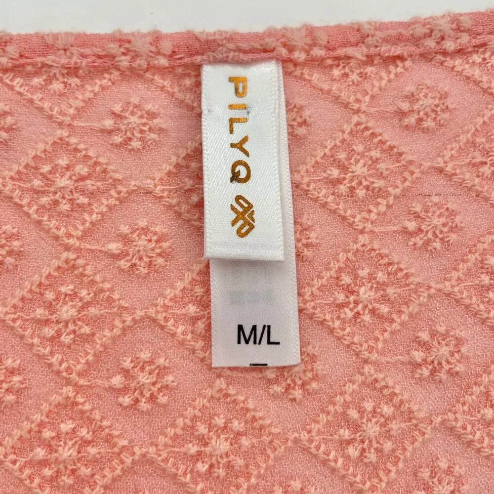 PilyQ Womens Swim Coverup Cardigan M/L Pink Fringe Tassel Crochet Boho Beach